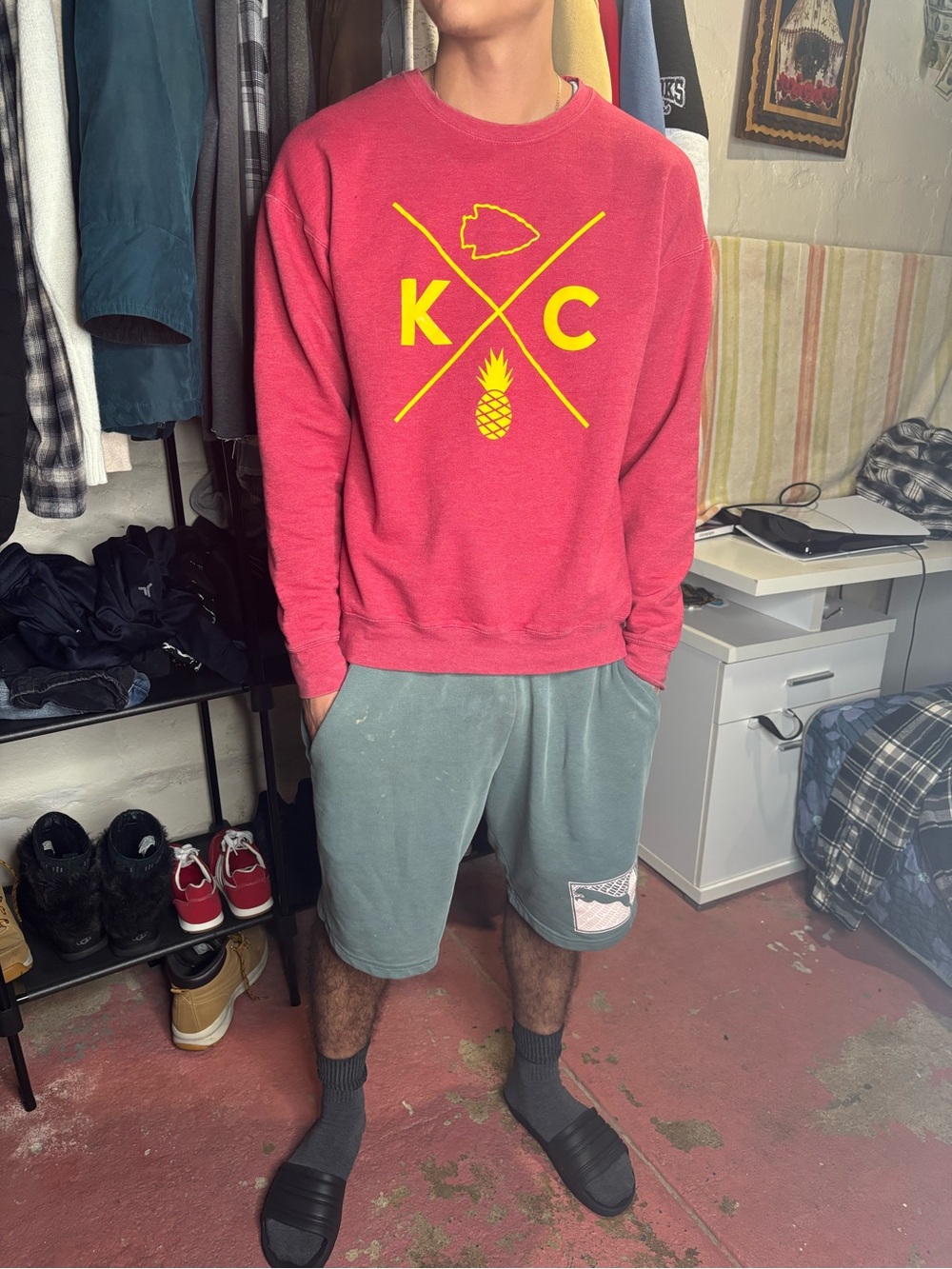 Tultex Red Crewneck Sweatshirt with Yellow KC Pineapple Graphic
